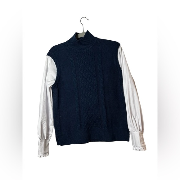 LOFT Women’s Sweater Vest Blouse Combo Small Navy Cable Knit Layered Look - Picture 3 of 7